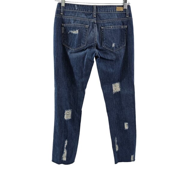 Paige Jimmy Jimmy Skinny Distressed Raw Cut-Off Hem Low Rise Blue Jeans Size 25 - Picture 2 of 16